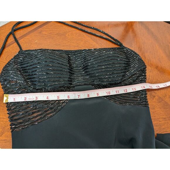 Niteline by Nahdree Beaded Formal Dress 6 Black Strappy Evening Slit Sequin Maxi - Picture 14 of 16